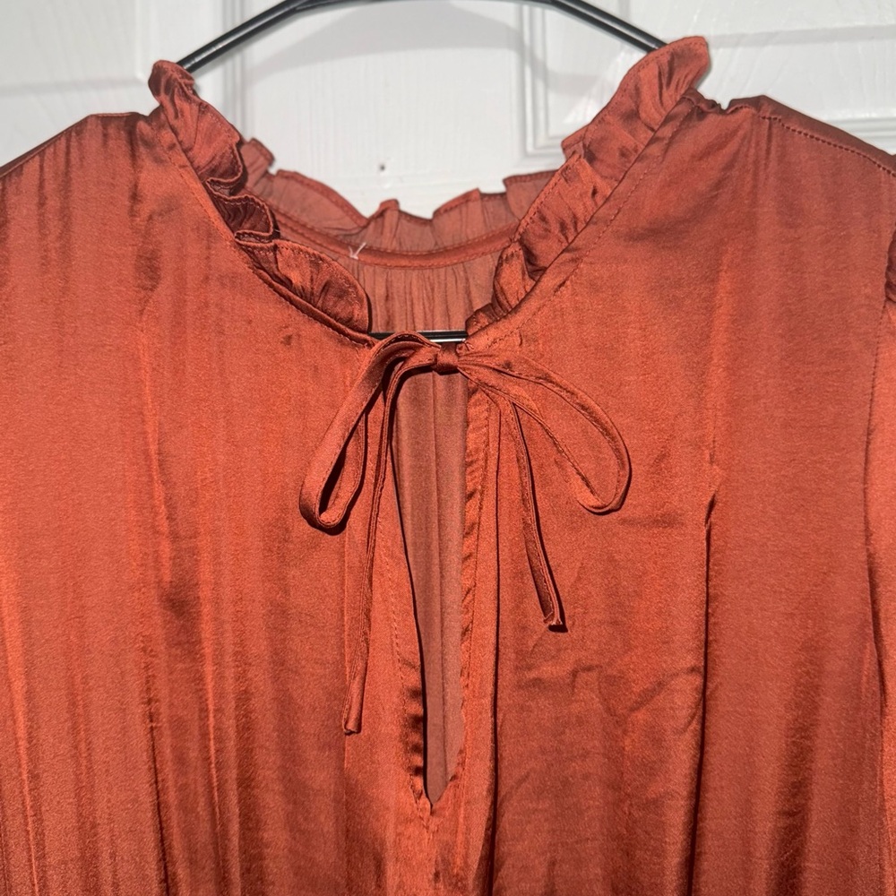 Silk Knee Length Long Sleeved Dress in rust - Picture 4 of 6